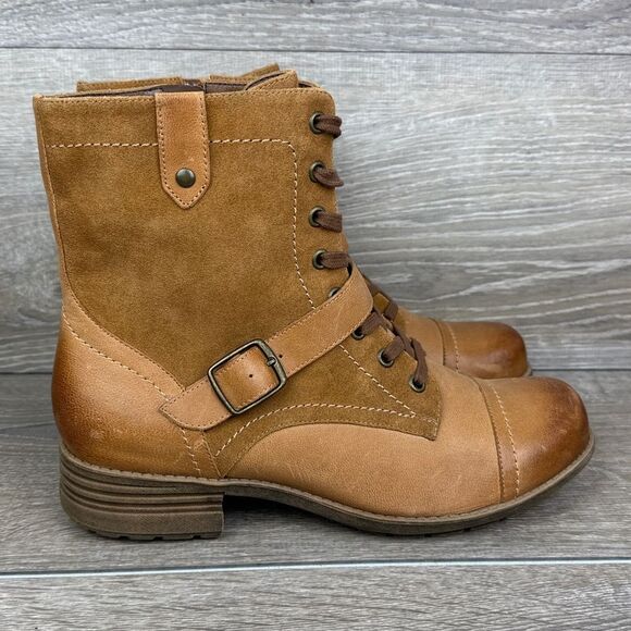 Abeo Verity Tan Leather Women’s Size 10N Hi Top Lace Up Side Zip Combat Boots - Picture 1 of 11